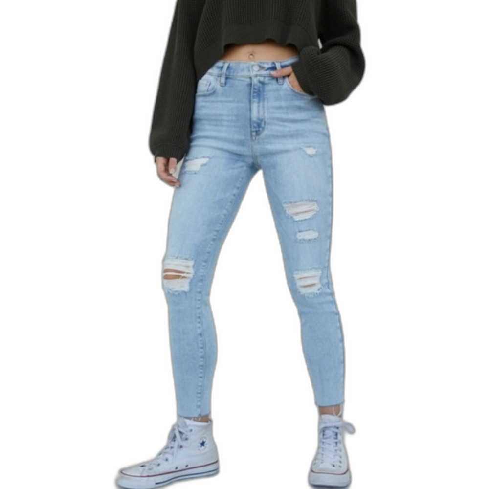 PacSun Women's Light Blue Denim High Rise Distressed Ripped Skinny Jeans Sz 26